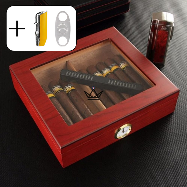 JANGO Cigar Humidor — Glass-top 20 cigars, Spanish cedar & humidifier