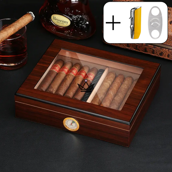 JANGO Cigar Humidor — Glass-top 20 cigars, Spanish cedar & humidifier