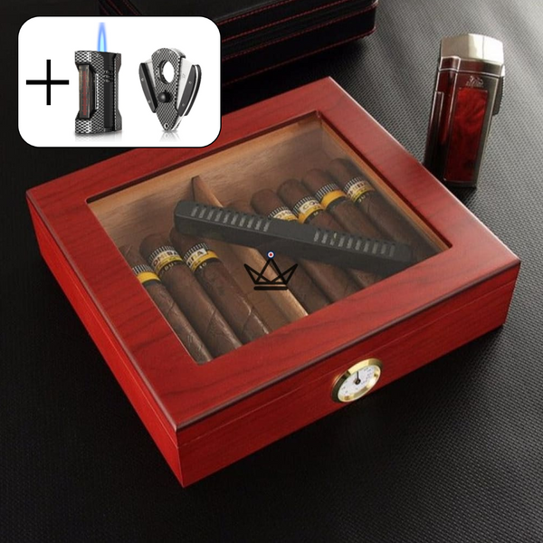 JANGO Cigar Humidor — Glass-top 20 cigars, Spanish cedar & humidifier