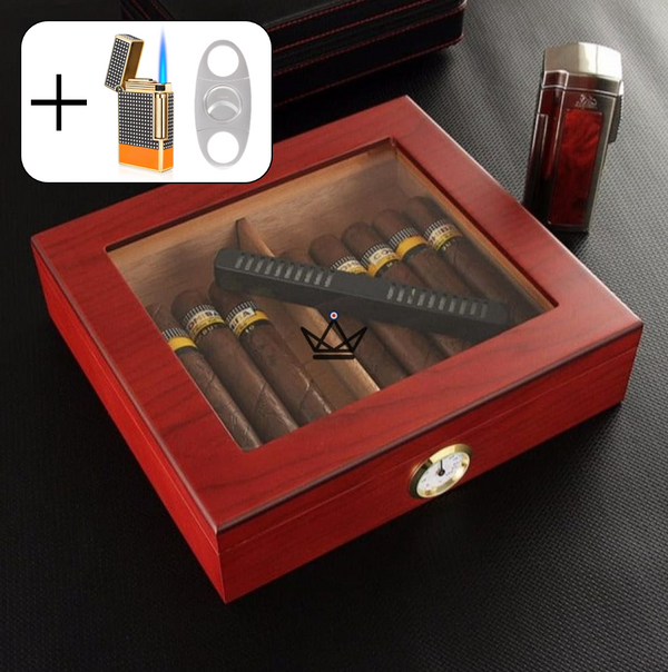 JANGO Cigar Humidor — Glass-top 20 cigars, Spanish cedar & humidifier