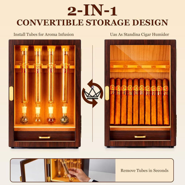 Cigar Humidor Infuser LED Display Case Cedar 4 Tubes — INFUSIO SANCTUAIRE