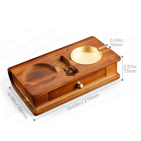 Solid Wood Cigar Ashtray with Whisky Slot and Drawer - Whisky Butler