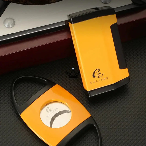 GOLDYR Lighter & Cigar Cutter Set — Blue Flame Torch + 64mm Cigar Cutter | Yellow or Black – 2/17