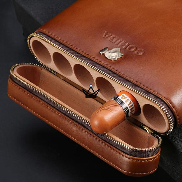 Etui de voyage cuir COHIBA ZIPY - 6 cigares portable luxe cadeau homme indispensable humidificateur inclus fermeture eclair