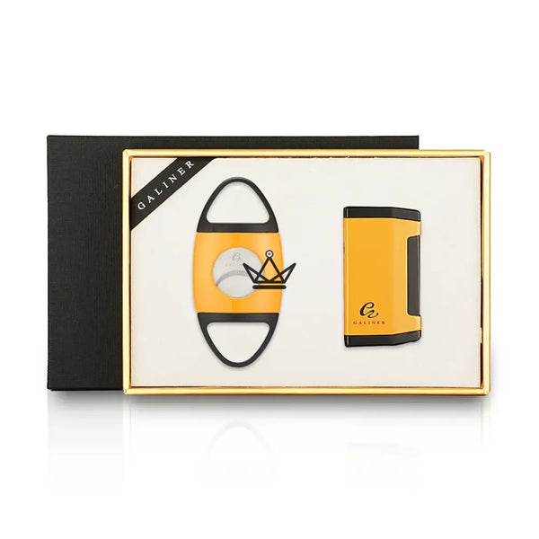 GOLDYR Lighter & Cigar Cutter Set — Blue Flame Torch + 64mm Cigar Cutter | Yellow or Black, Yellow Flame