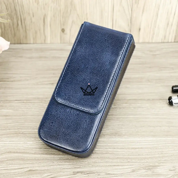 Customizable 3-pen leather case with removable tray — TERCET Traveler, Blue