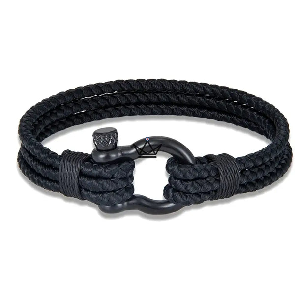 Braided cord bracelet with black steel marine shackle — BOSCO – 7/11