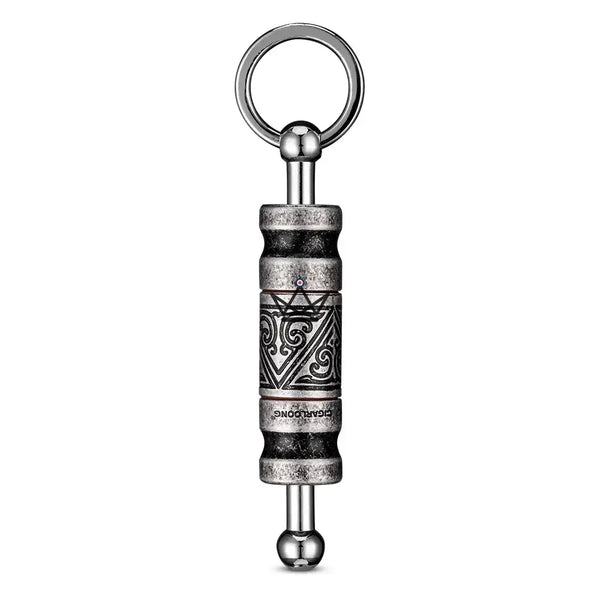 Chiseled keychain punch cigar cutter with interchangeable heads — TALISMAN, Antique silver
