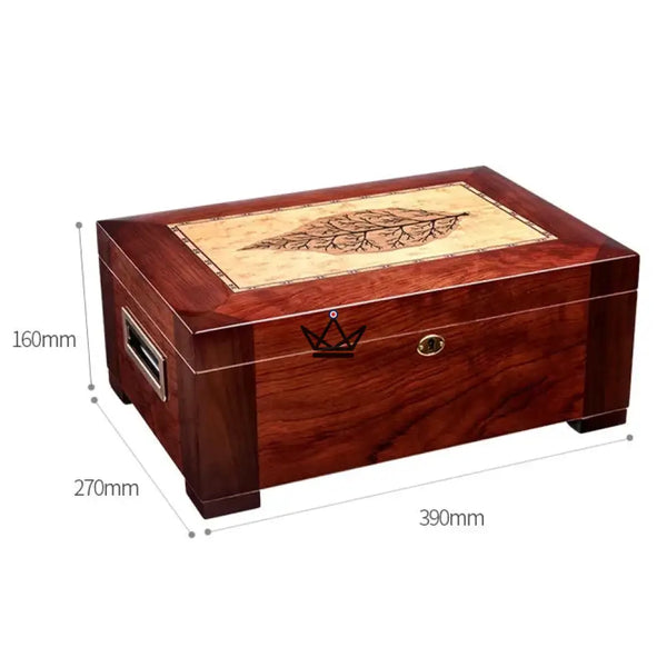 Aura Cedar Humidor — rosewood & abalone, 100 cigars, adjustable cedar dividers, gold lock – 4/8