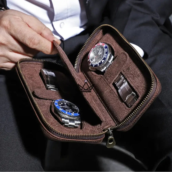 Customizable Travel Watch Case – Voyageur Keeper — Full Grain Leather, 4 Sizes: 2 to 8 Watches