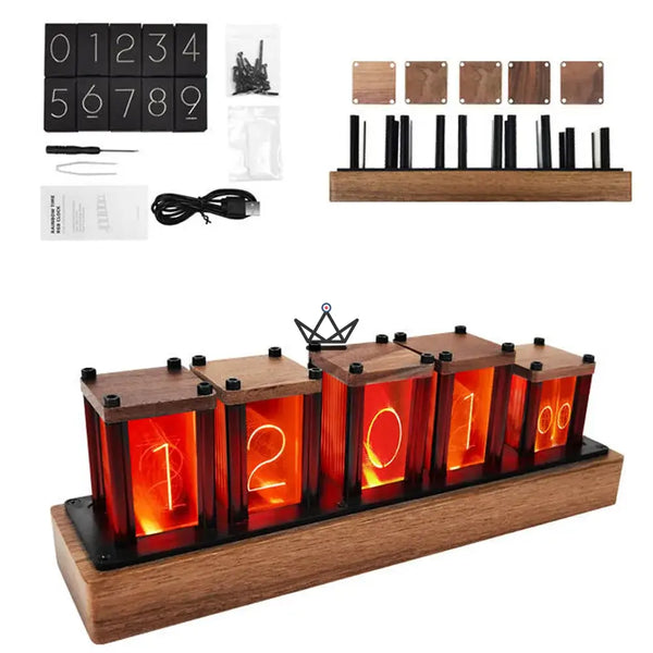 Solid wood RGB Nixie-style clock kit, 6 tubes — FILAMENT – 5/9