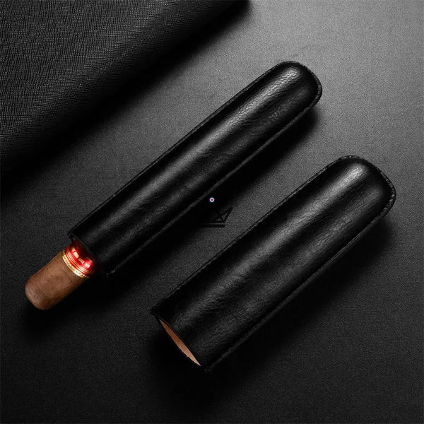 Telescopic cowhide leather single cigar case — SOLITAIRE – 5/30