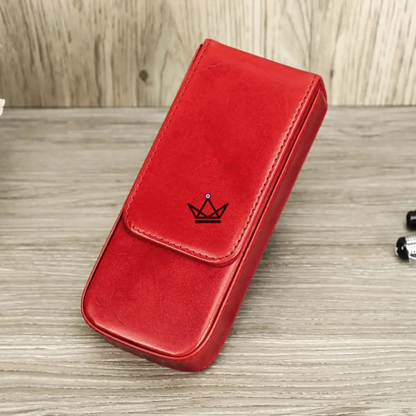 Customizable 3-pen leather case with removable tray — TERCET Traveler, Red