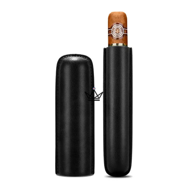Telescopic cowhide leather single cigar case — SOLITAIRE – 24/30