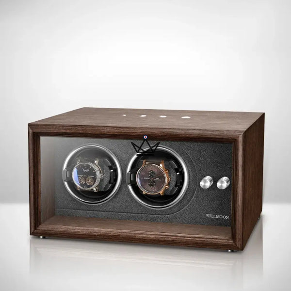 Automatic Watch Winder FULL MOON — Moon Phases, LED, Anti-Magnetic, 2 or 4 Watches, 2 Locations / Wood