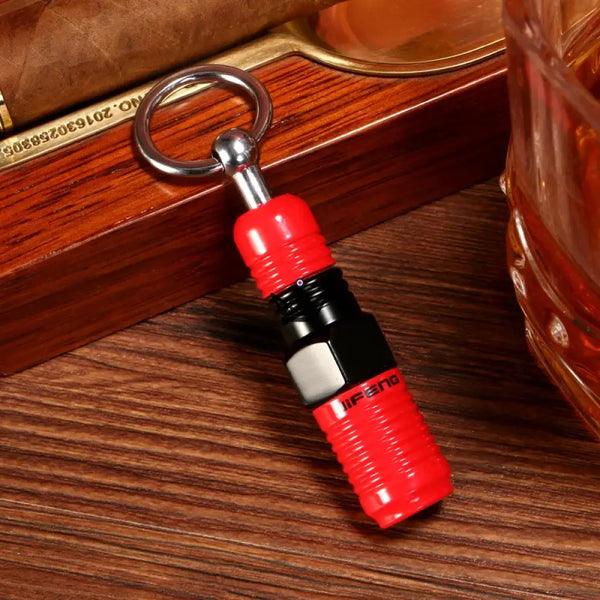 Stainless steel double cigar cutter keychain — BINÔME, Red & black