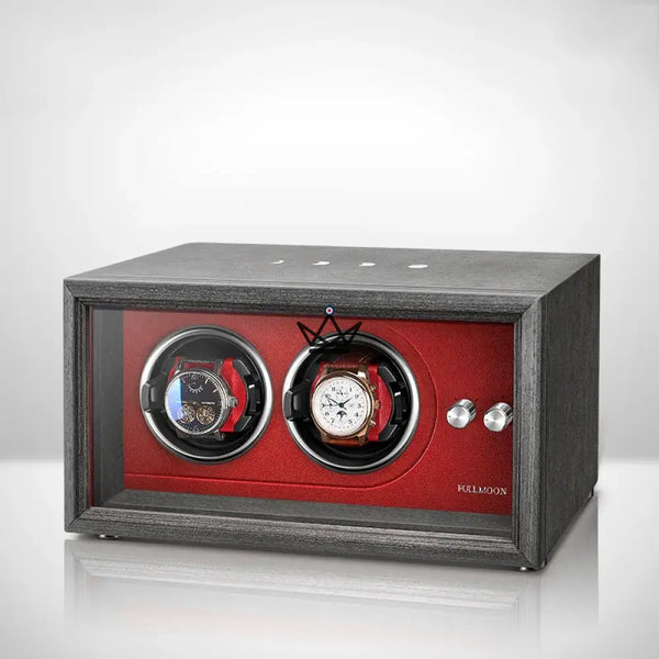 Automatic Watch Winder FULL MOON — Moon Phases, LED, Anti-Magnetic, 2 or 4 Watches, 2 Locations / Red
