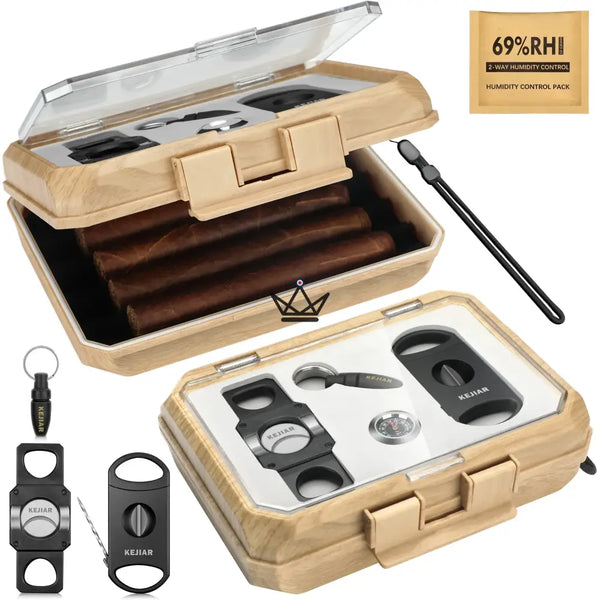 New Origin Cigar Travel Humidor — portable mini humidor, hygrometer & 5 integrated accessories, Ash Origin