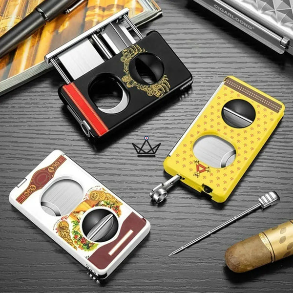 Elite Slice Cigar Cutter — 3 Cuts in 1 (Straight, V, Punch), Stainless Steel & Premium Resin, 6 Finishes, Gift Box Included, Majestic White