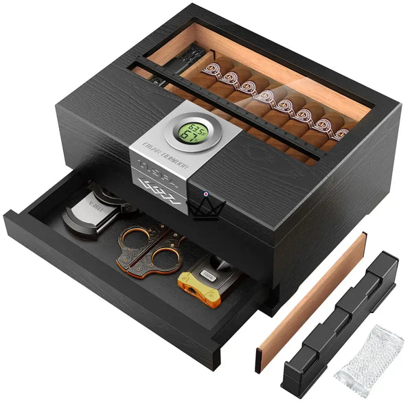 Horizon Edition Humidor — Spanish cedar, glass top, drawer, Onyx or Natural, Onyx Horizon