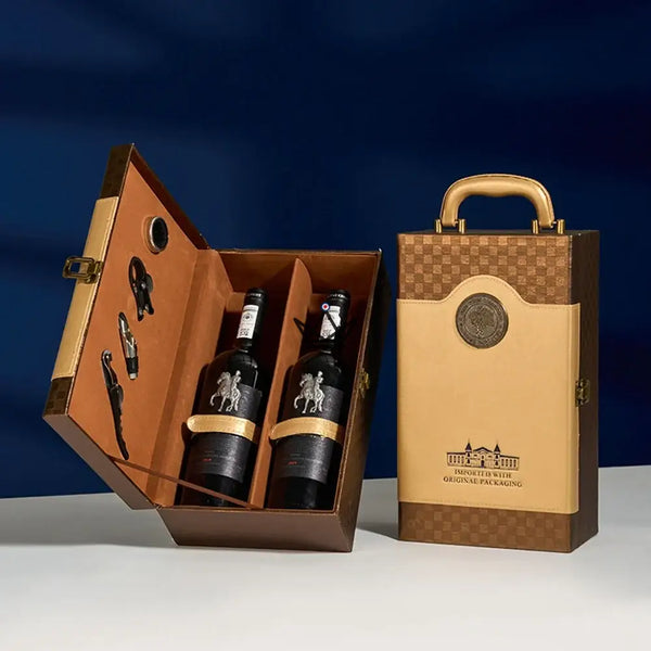 2-bottle wine gift set with sommelier accessories — SOMMELIER, Sand checkerboard