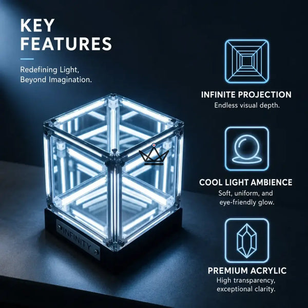 Rechargeable LED hypercube lamp with infinity mirror effect - QUANTA