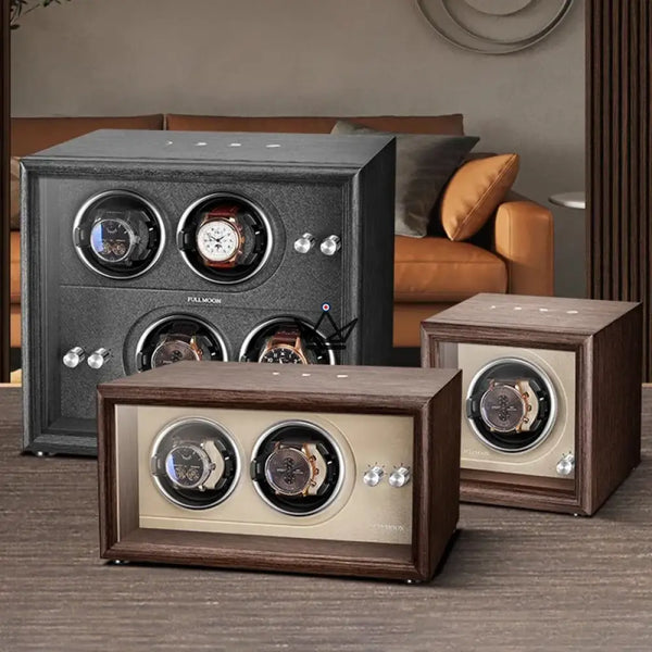 Automatic Watch Winder FULL MOON — Moon Phases, LED, Anti-Magnetic, 2 or 4 Watches