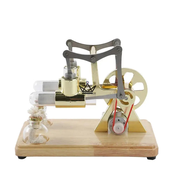Twin-cylinder Stirling engine with generator and LED - CASTOR