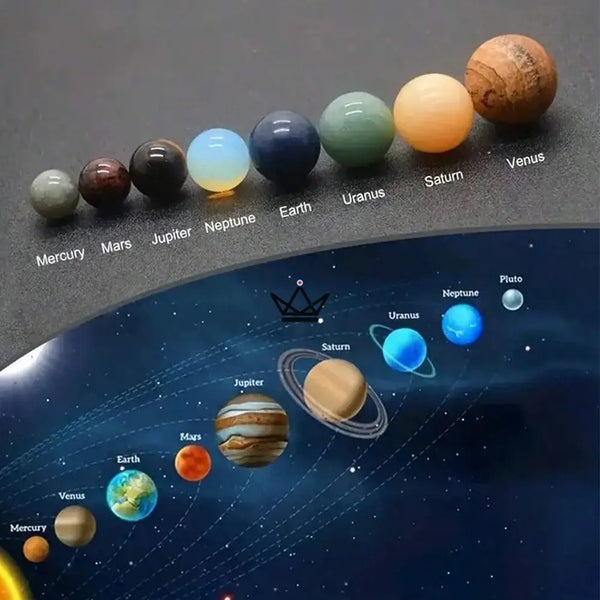 Natural stone solar system, 9 spheres in a wooden box — SIDÉRAL – 4/9