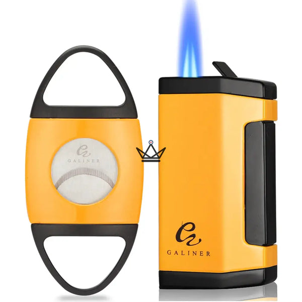 GOLDYR Lighter & Cigar Cutter Set — Blue Flame Torch + 64mm Cigar Cutter | Yellow or Black – 10/17