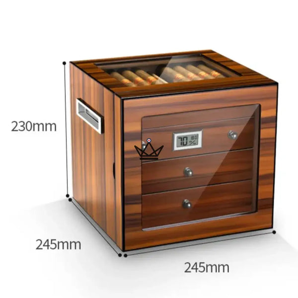 Regalia 100 Cigar Humidor — Spanish Cedar, Glass Window, 3 Cedar Drawers, ~50 Cigars, Digital Hygrometer & Humidifier – 6/9