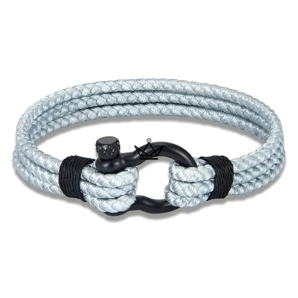 Braided cord bracelet with black steel marine shackle — BOSCO, Sky blue / S