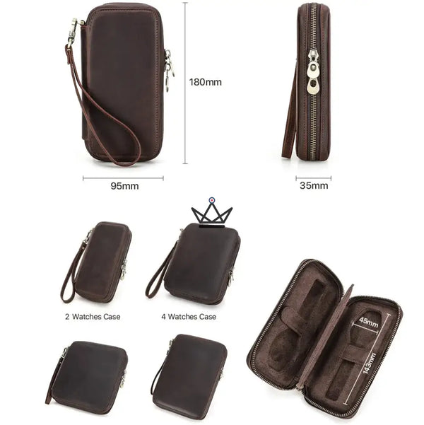 Customizable Travel Watch Case – Voyageur Keeper — Full Grain Leather, 4 Sizes: 2 to 8 Watches – 14/20