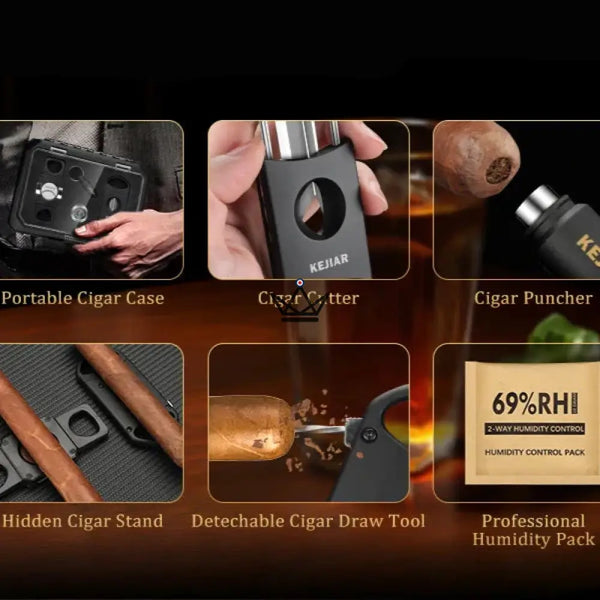 New Origin Cigar Travel Humidor — portable mini humidor, hygrometer & 5 integrated accessories – 15/16