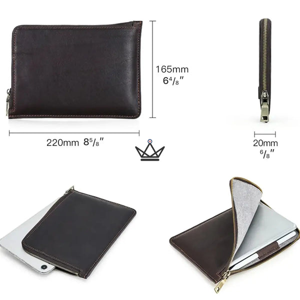 Customizable leather zippered iPad mini sleeve with wrist strap — Voyageur OPUS – 8/11