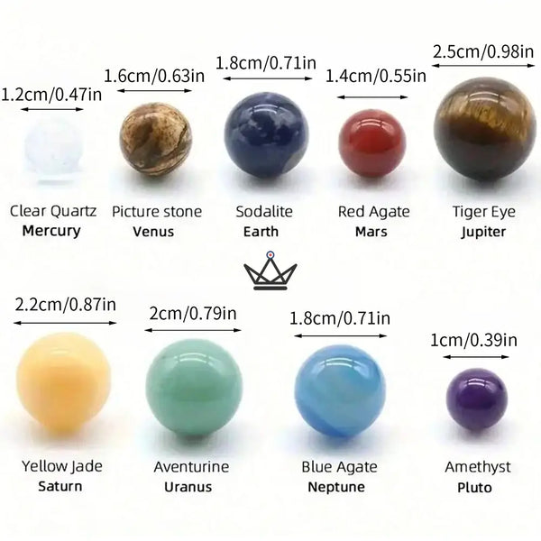 Natural stone solar system, 9 spheres in a wooden box — SIDÉRAL – 7/9