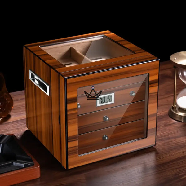 Regalia 100 Cigar Humidor — Spanish Cedar, Glass Window, 3 Cedar Drawers, ~50 Cigars, Digital Hygrometer & Humidifier – 2/9