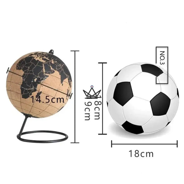 Cork globe with pins on a metal stand, 14.5 cm world map — PÉRIPLE – 8/9