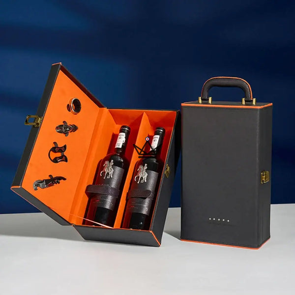 2-bottle wine gift set with sommelier accessories — SOMMELIER, Black & orange