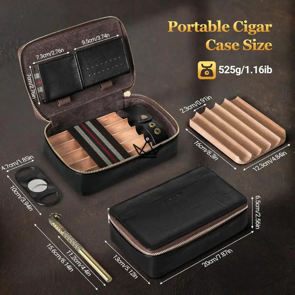 Magyars Wood Cigar Case — 5-cigar cedar tray, double-bladed cigar cutter, dragon head needle & Boveda 72% kit – 2/12