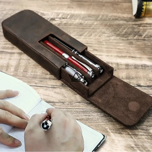 Customizable 3-pen leather case with removable tray — TERCET Traveler