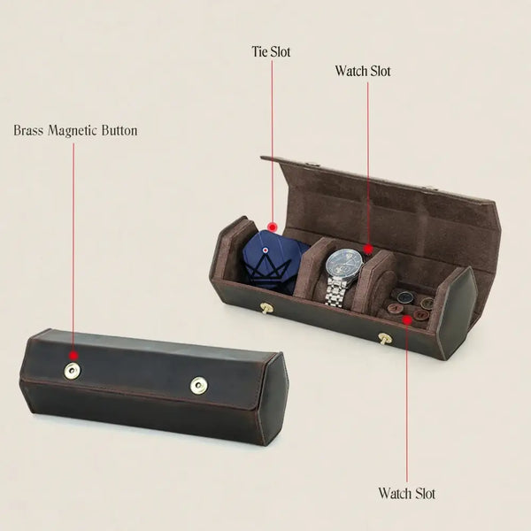 Personalizable leather travel case for watches and tie — GENTLEMAN Traveler – 4/6
