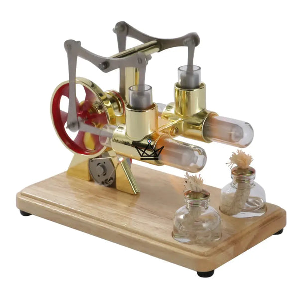 Twin-cylinder Stirling engine with generator and LED - CASTOR