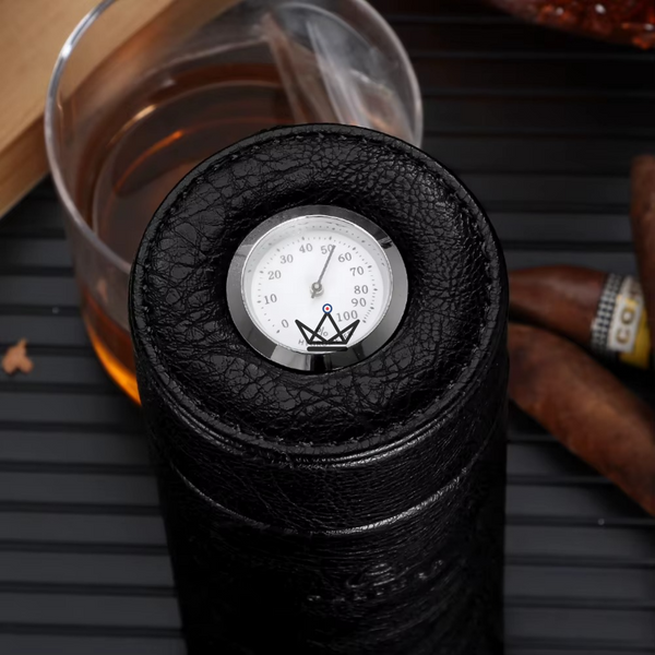 ORBAL Edition Travel Humidor — Cylindrical, Genuine Leather & Cedar, 5 to 10 Cigars, Black or Brown