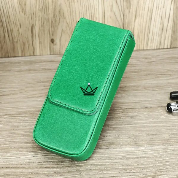 Customizable 3-pen leather case with removable tray — TERCET Traveler, Oiled green