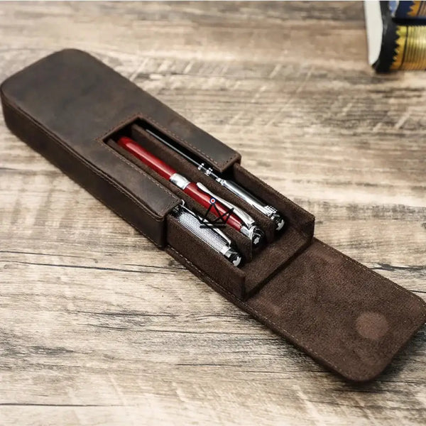 Customizable 3-pen leather case with removable tray — TERCET Traveler – 7/18