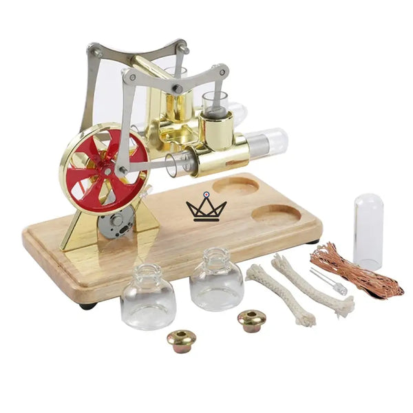 Twin-cylinder Stirling engine with generator and LED - CASTOR