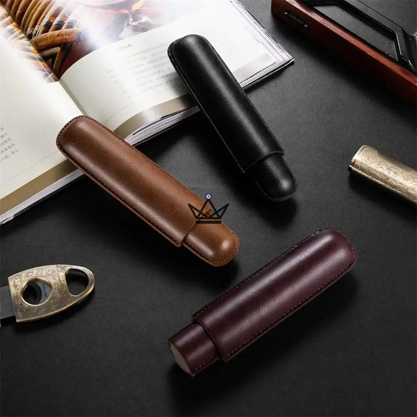 Telescopic cowhide leather single cigar case — SOLITAIRE