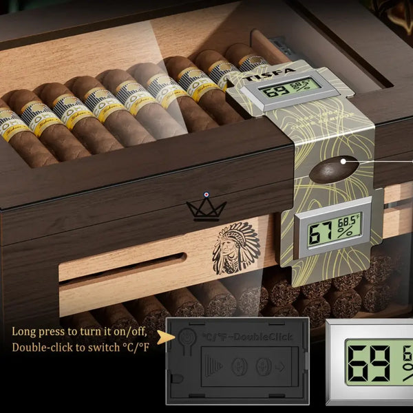 Dominion Heritage Cigar Humidor — Spanish Cedar, Glass Top, 80 Cigars, 2 Digital Hygrometers, 2 Gel Humidifiers & 3 Travel Tubes – 3/8