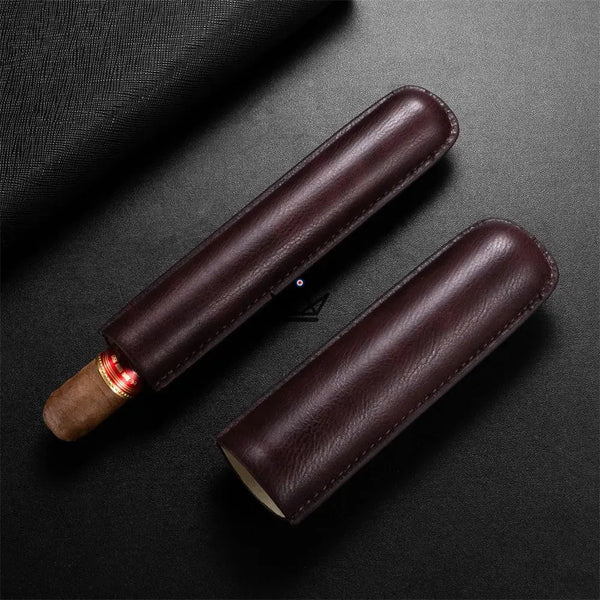 Telescopic cowhide leather single cigar case — SOLITAIRE – 15/30